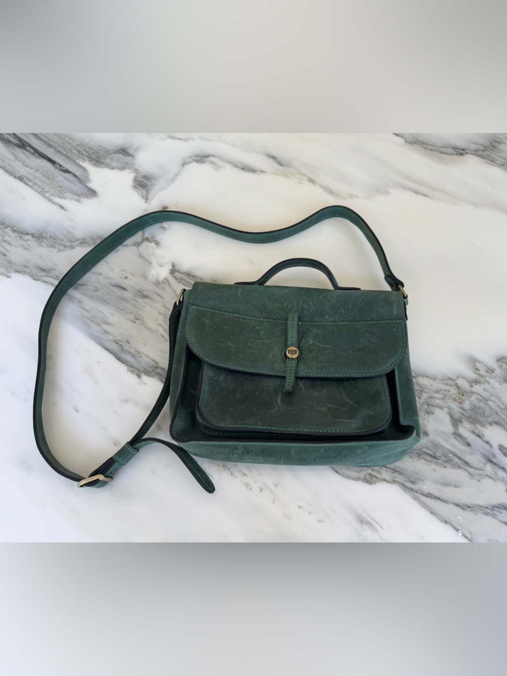 Eve Genuine Green Leather Crossbody Bag - Classic Structured Shoulder Purse